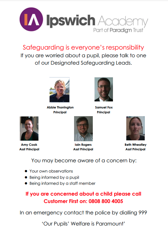 A poster showing the designated safeguarding leads